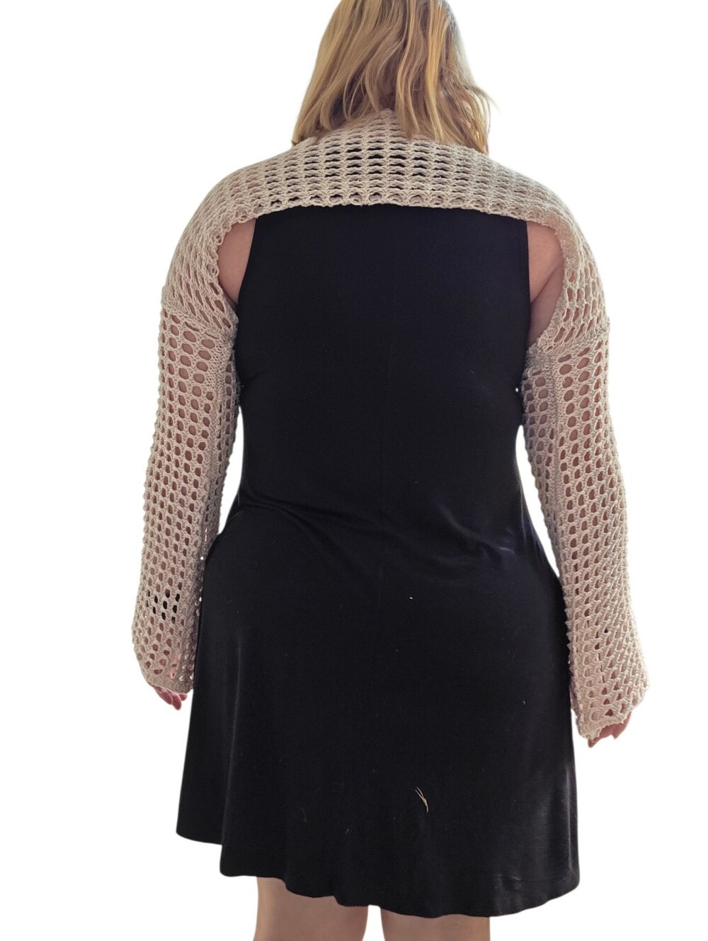 Crocheted Open Knit Bell Sleeve Shrug- L - Picture 4 of 8